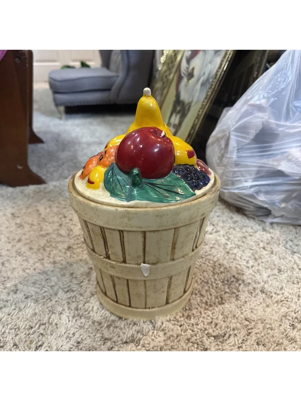 Vintage McCoy Pottery Fruit Apples Pears Peaches Bushel Basket Cookie Jar USA